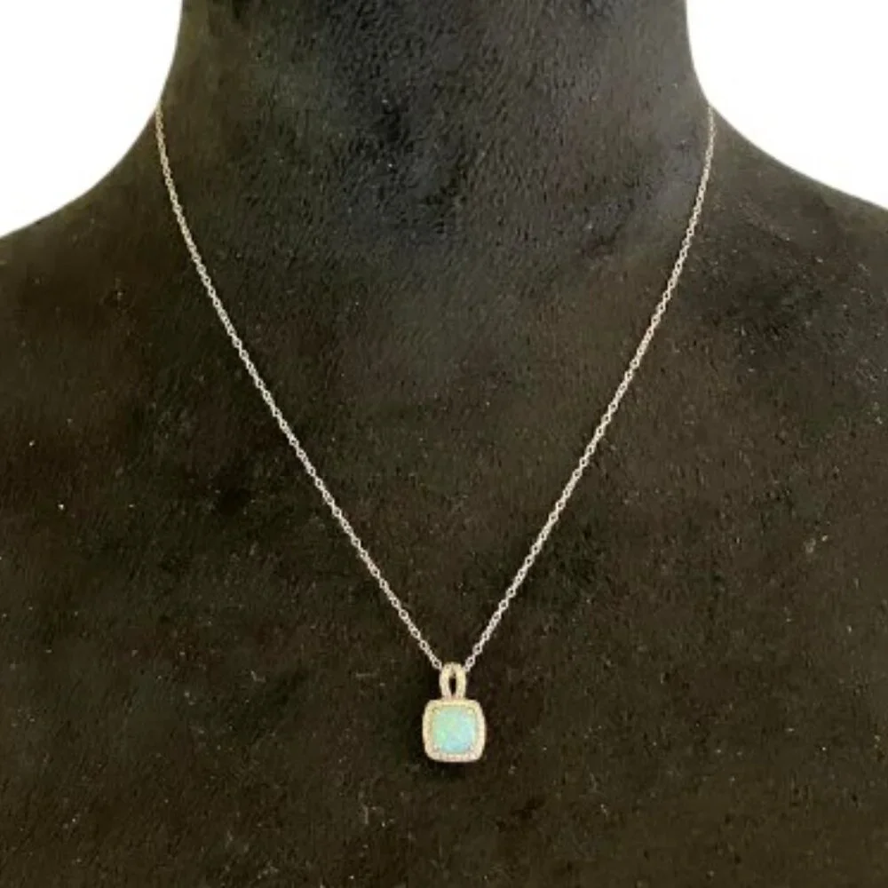 Belk Company Opal Pendant with Sterling Silver Chain 8mm Cushion Cut CTW .6 NWT